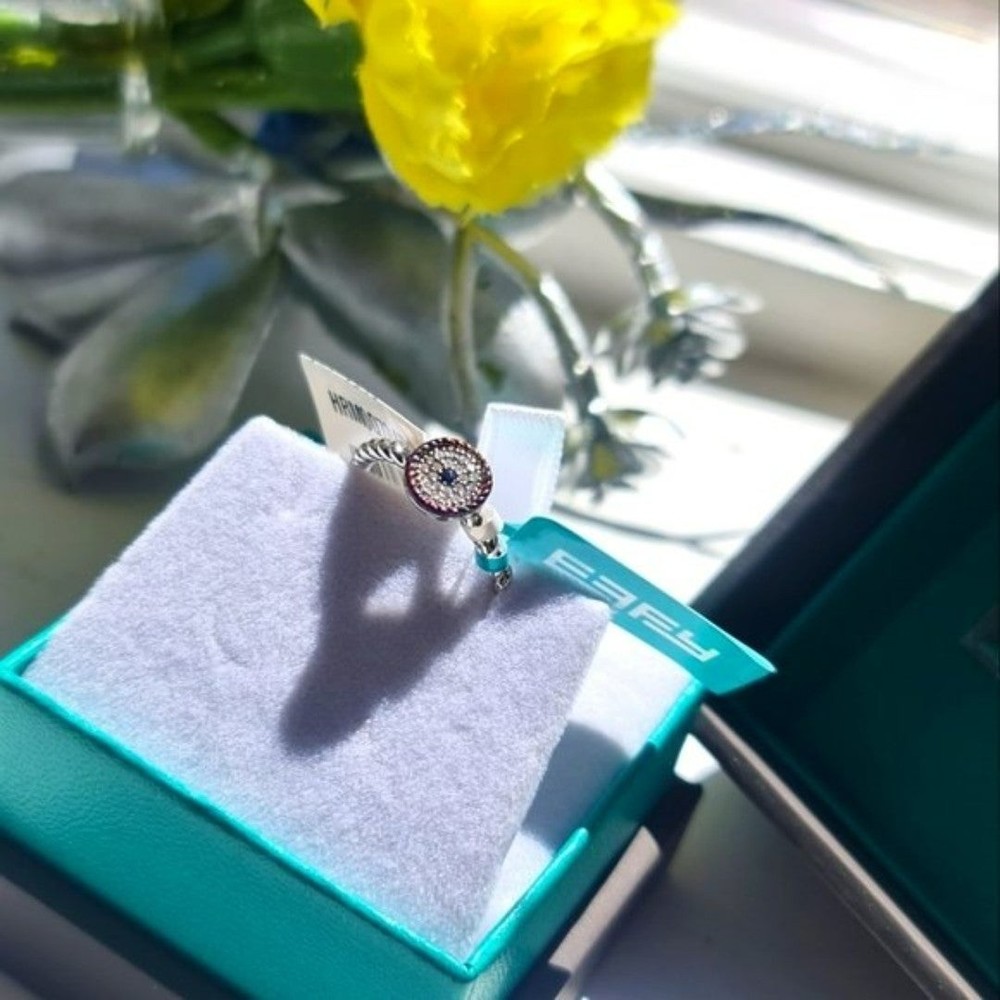 Effy NWTs 18KT Gold Over Sterling Silver Rainbow Diamond and Sapphire Ring - Picture 1 of 8